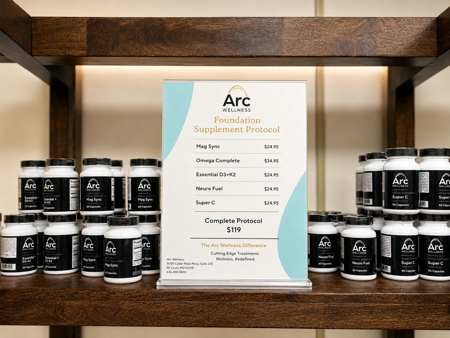 Foundation supplement protocol display at ARC Wellness