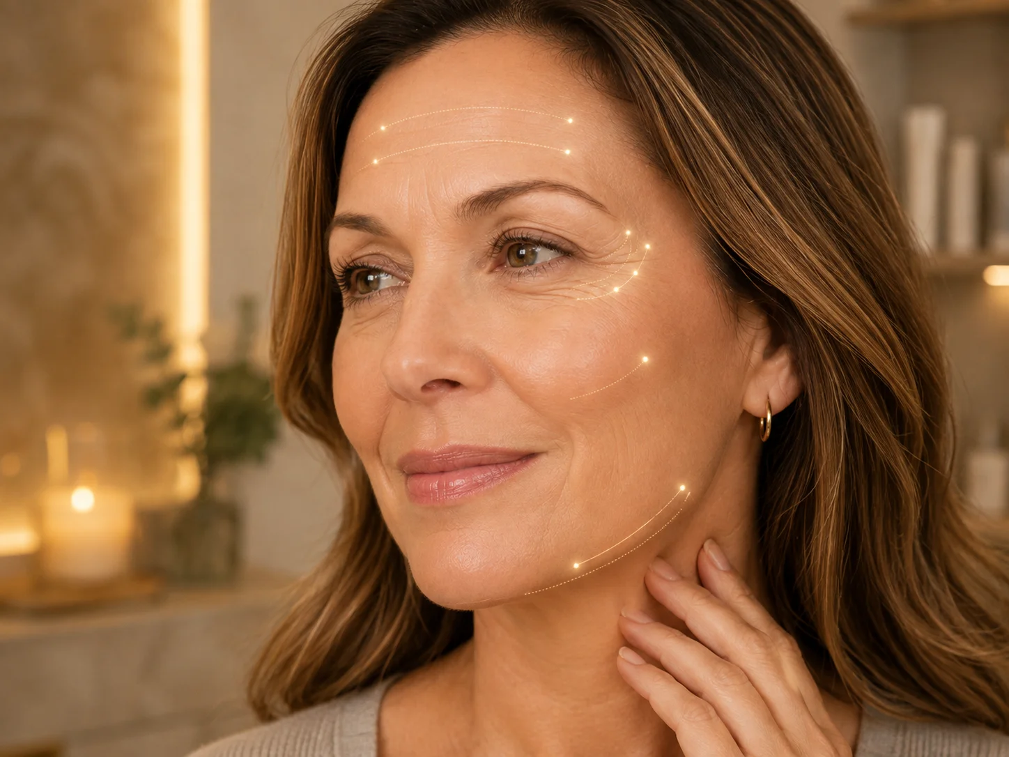 Facial map of EMFACE concerns—forehead, crow's feet, cheeks, and jawline