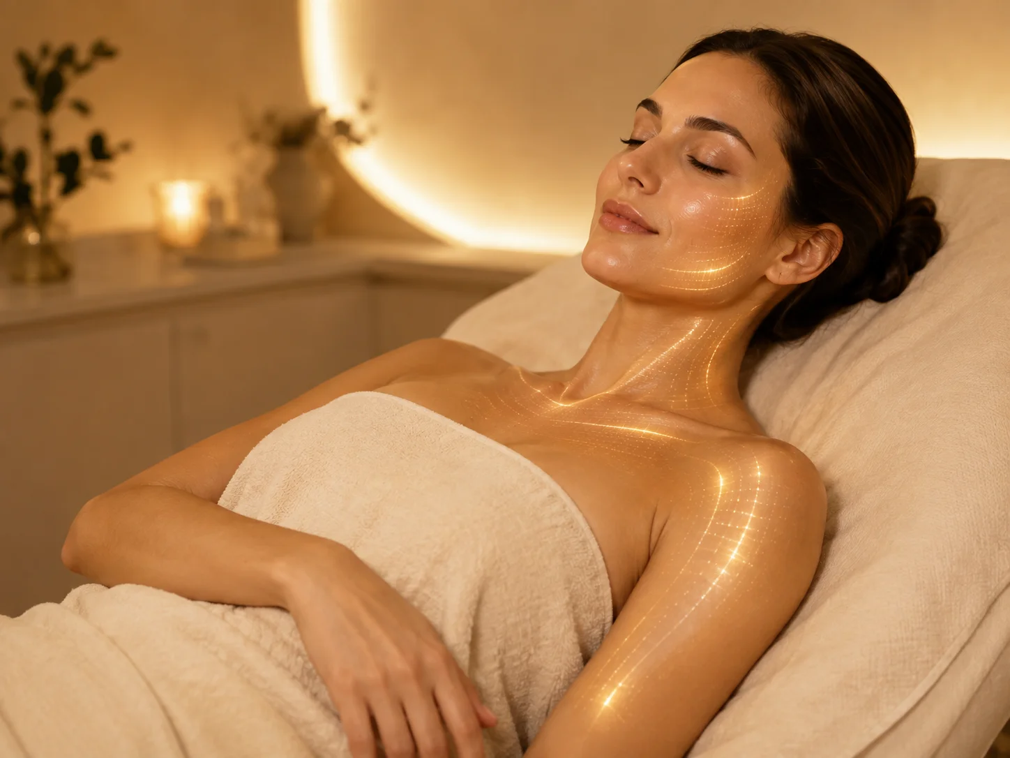 RF microneedling mapped across face, neck, and shoulder—beyond the jawline